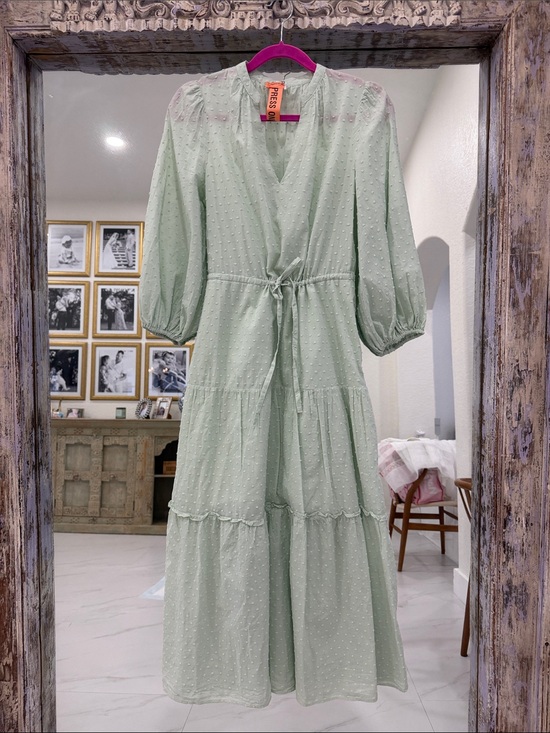 a new day Dresses & Skirts - a new day Mint Green Tie-Waist Swiss Dot Tiered Maxi Dress